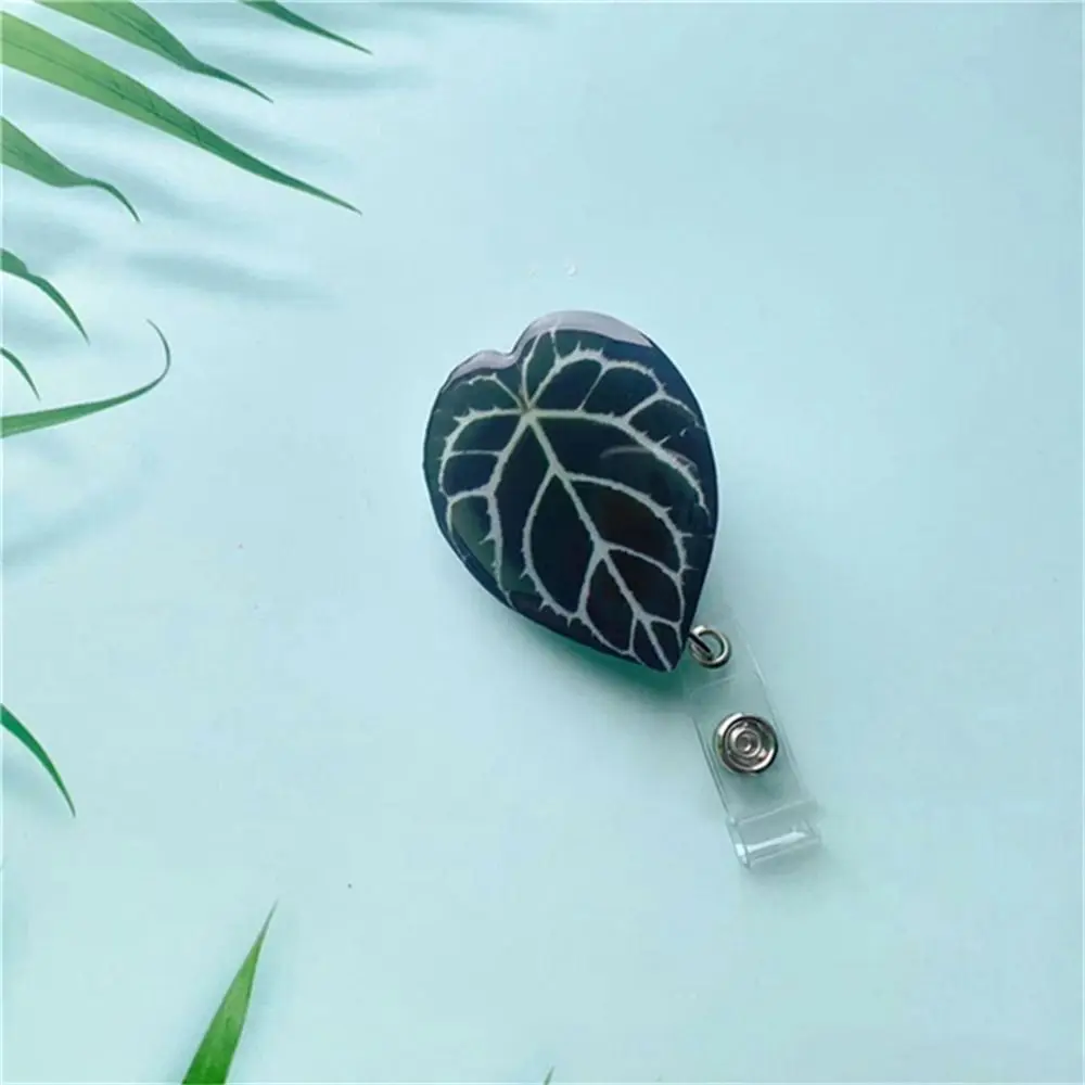 ID Card Clip Leaf ID Badge Reel Inspirational Name Tag Retractable Badge Holder Rare Plant Chest Card Easy Pull Buckle