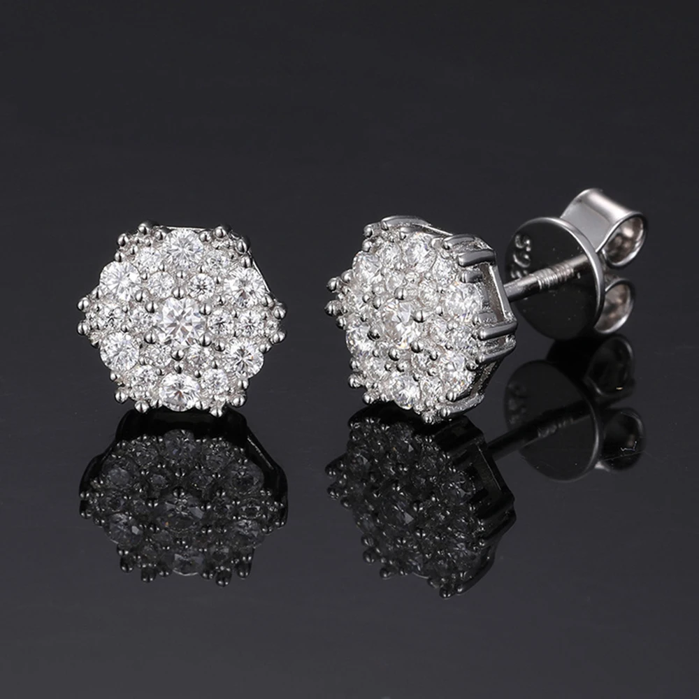 New S925 Silver Moissanite Earrings For Women Iced Out Ear Studs Pass Diamonds Tester Hip Hop Jewelry Free Shipping