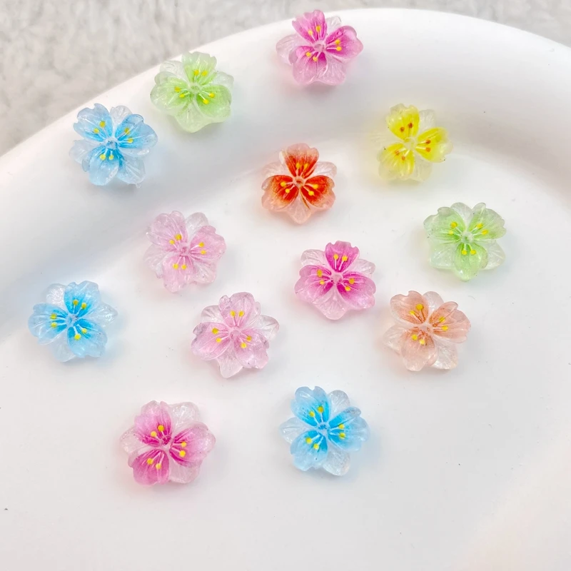 50Pcs New Mixed Nail Art Resin Little Colorful Sakura Designer Charms Rhinestones DIY Craft For Nail 3D Decorations