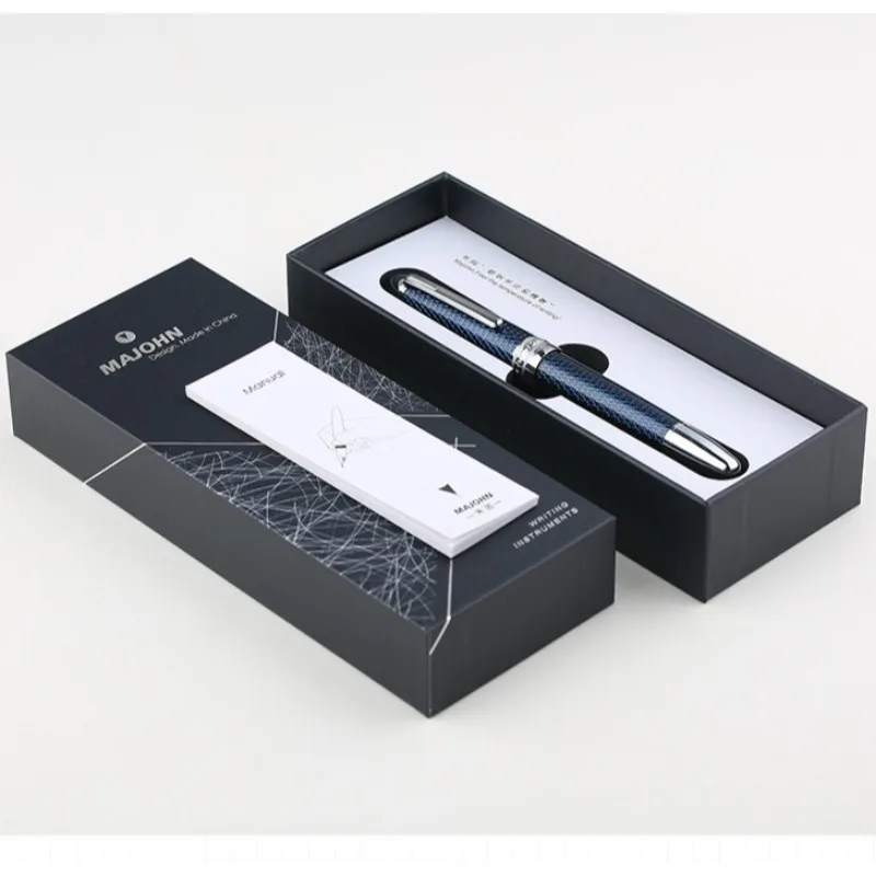 MAJOHN جديد P136 الشفق الأزرق مطلي قلم مكبس معدني مع نمط ثلاثي الأبعاد المضادة للانزلاق الفولاذ المقاوم للصدأ القلم قبضة قلم حبر