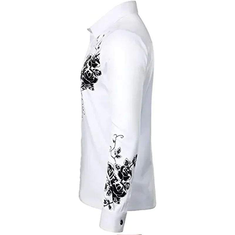 Spring/Summer Fashion Luxury Social Men\'s Shirt Flip Collar Button Shirt Casual Dot Print Long Sleeved Tops Men\'s Slim Fit Shirt