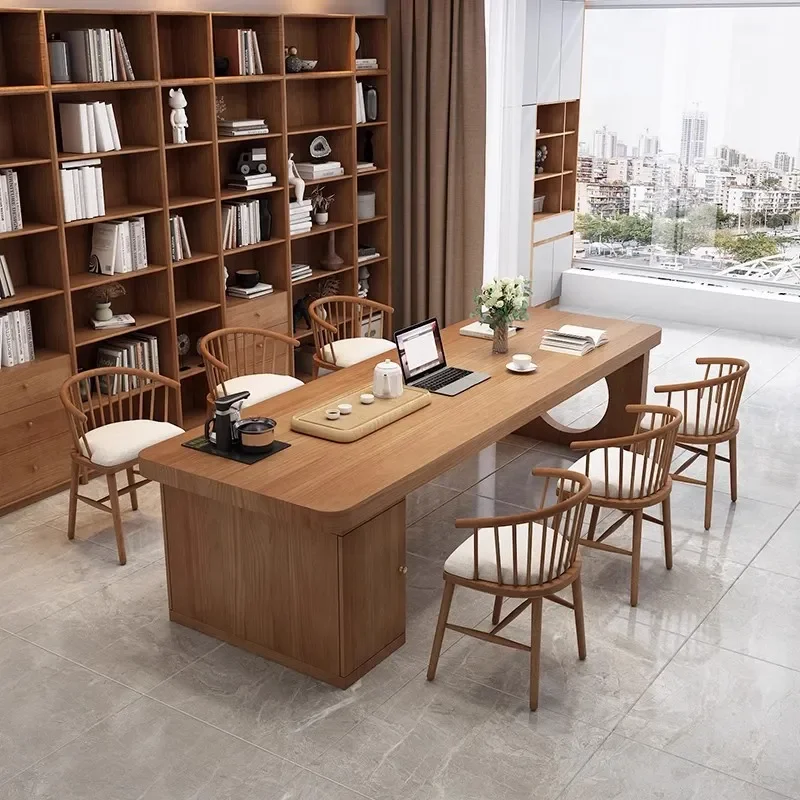 Pure Solid Wood Long Desk for Living Room Study Calligraphy Tea Table Dual Purpose Home Meeting Table with Sofa