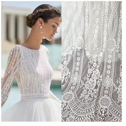 Thick Soft Lace Fabric for Wedding Dress, Eyelashes Pressure Yarn, Geometric Flower Decoration Accessories, New Style