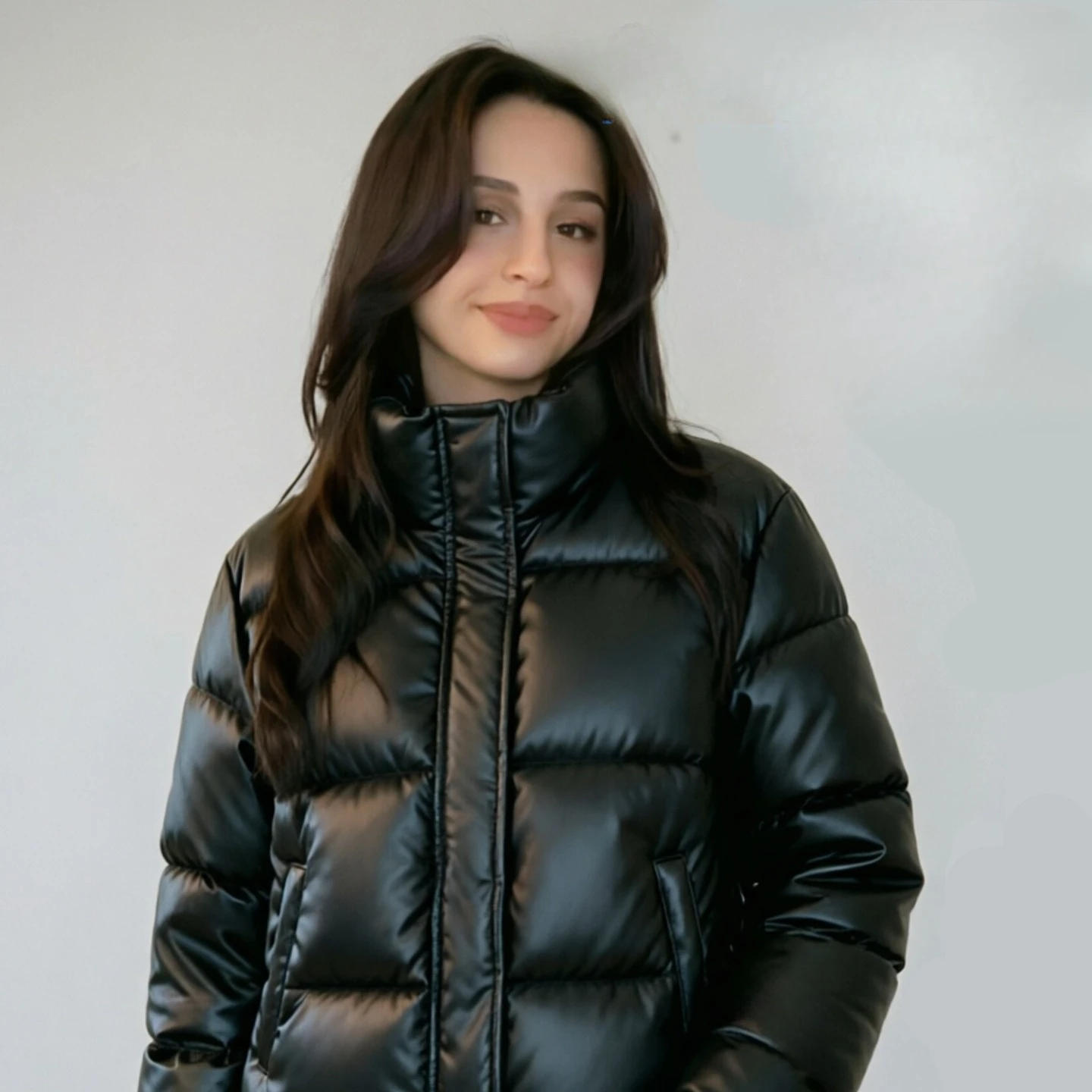 Glossy Women's PU Leather Padded Coat Loose Stand Collar Thick Warm Winter Trendy Fashion Classic Cozy Soft Chic New Lux Coats