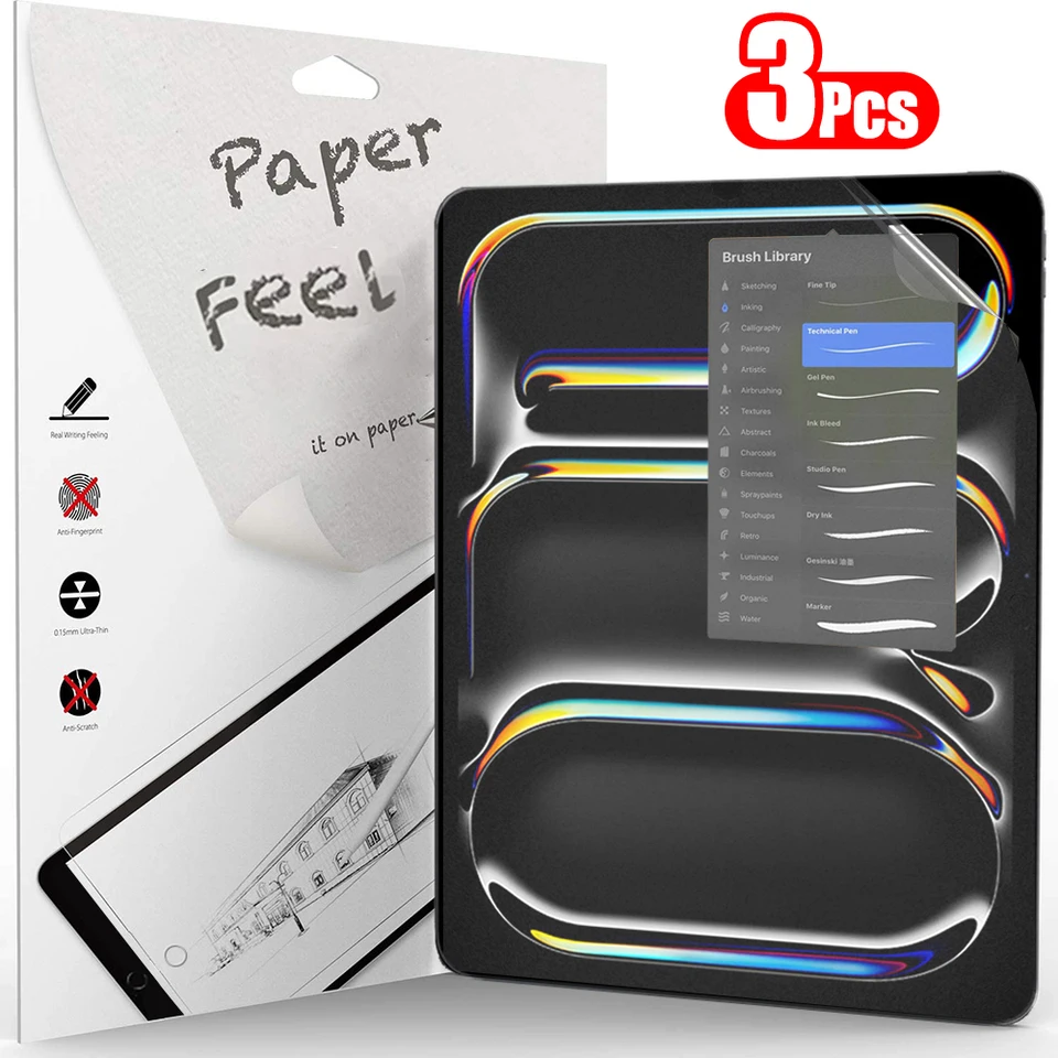 3 Piezas Protector de Pantalla Tipo Papel para iPad Air 11 Pro 13 2024 10ª 9ª Generación 8 7 6 Air 5 4 Pro 11 12.9 10.5 M5 Sin Vidrio