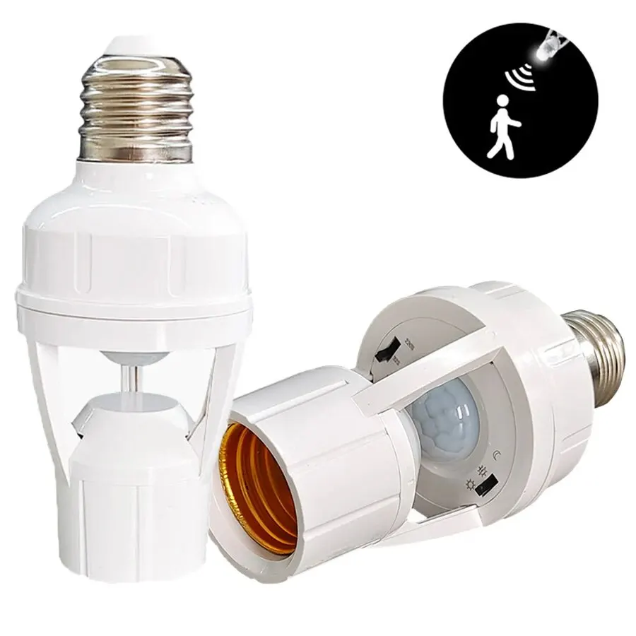 E27 Bulb Socket Adapter With PIR Motion Sensor Light Switch 100-240V E27 Lamp Base Light Lamp Holder Converter Motion Detector