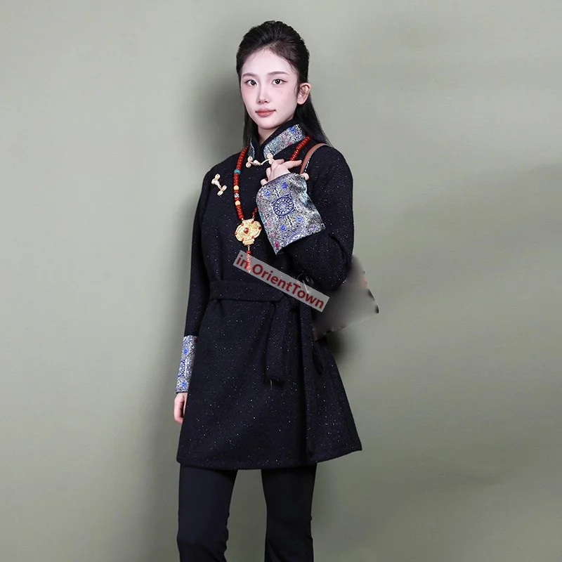 

Black Brown Gray Tibetan Coat Asian Exotic Ethnic Female Tibet Trend Artist Long Jacket Quality Overcoat in OrientTown FE043