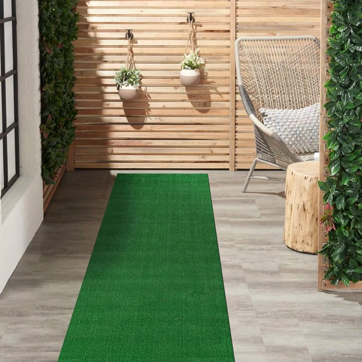Realistic Artificial Grass Runner Rug, 2'7"x10' Green, Easy-Clean Polypropylene, Indoor/Outdoor Use
