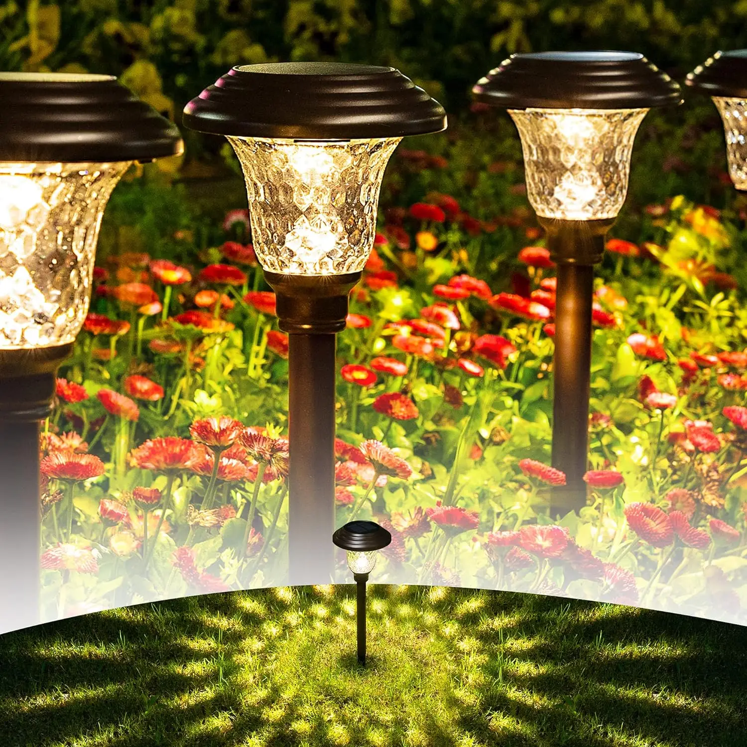 Solar Lights Outdoor Waterproof Dusk to Dawn Solar Powered Pathway Garden Lights LED Landscape Lighting Decorative for Walkway