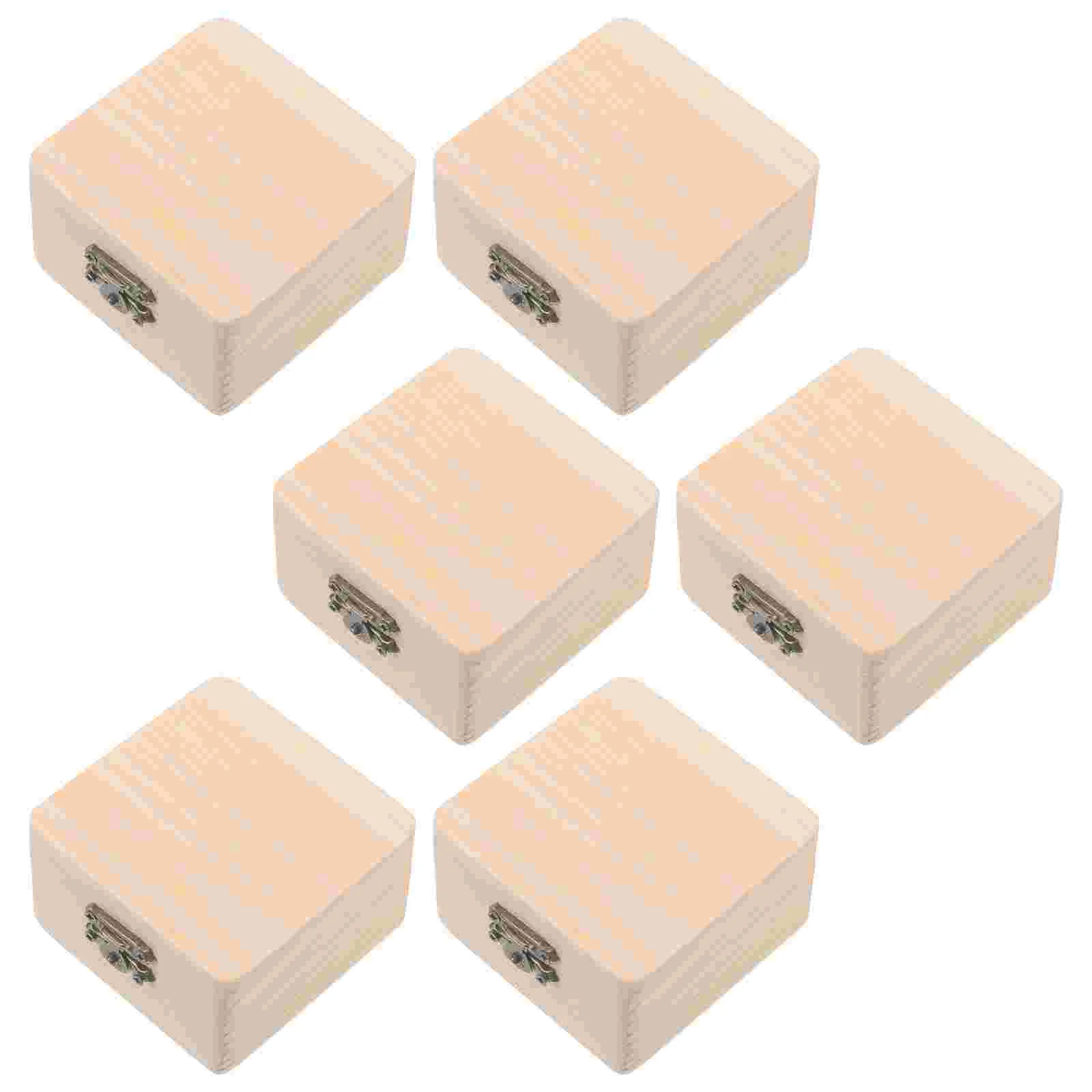 

6pcs DIY Square Cases Mini Jewelry Boxes Burlywood Sundries Holder Hand Painting Craft for Home School