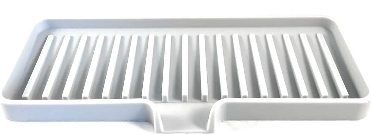 

Silicone Soap Dish Tray with Drain Chute, Bathroom Kitchen Sink Organizer Caddy Light Grey 9x3.5 inches