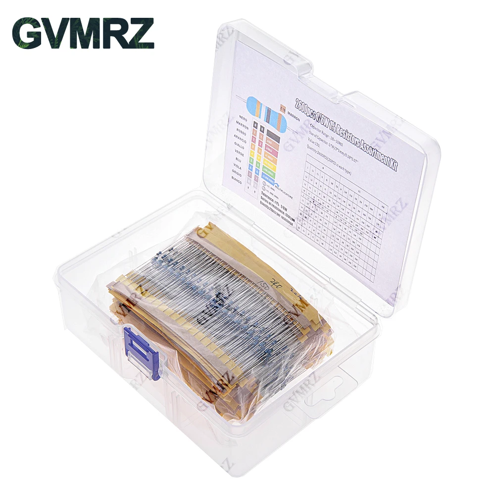 1/4 واط 1/8 واط 1/2 واط 1 واط 2 واط طقم مقاوم من غشاء معدني 130 قيم 0.125 واط 0.25 واط 0.5 واط 1% تشكيلة المقاومة مجموعة متنوعة صندوق