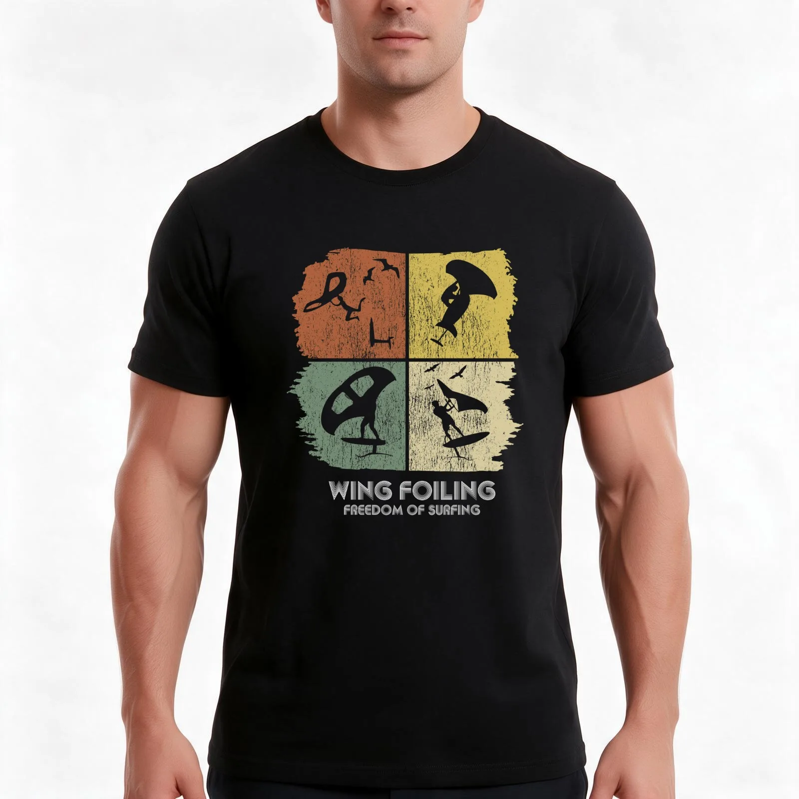 Wing Foiling Retro Vintage T-Shirt Summer Casual Cotton Tee Oversized Streetwear Tops Vintage Graphic Print Unisex Men Women