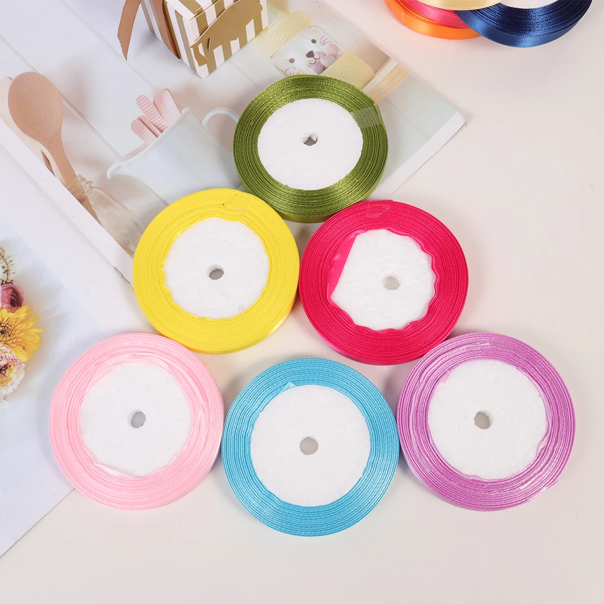 

10 Rolls Gift Packing Ribbon Orange Sky Silk Polyester Ribbons for Crafts Wrapping Wedding Holiday Party Decorations