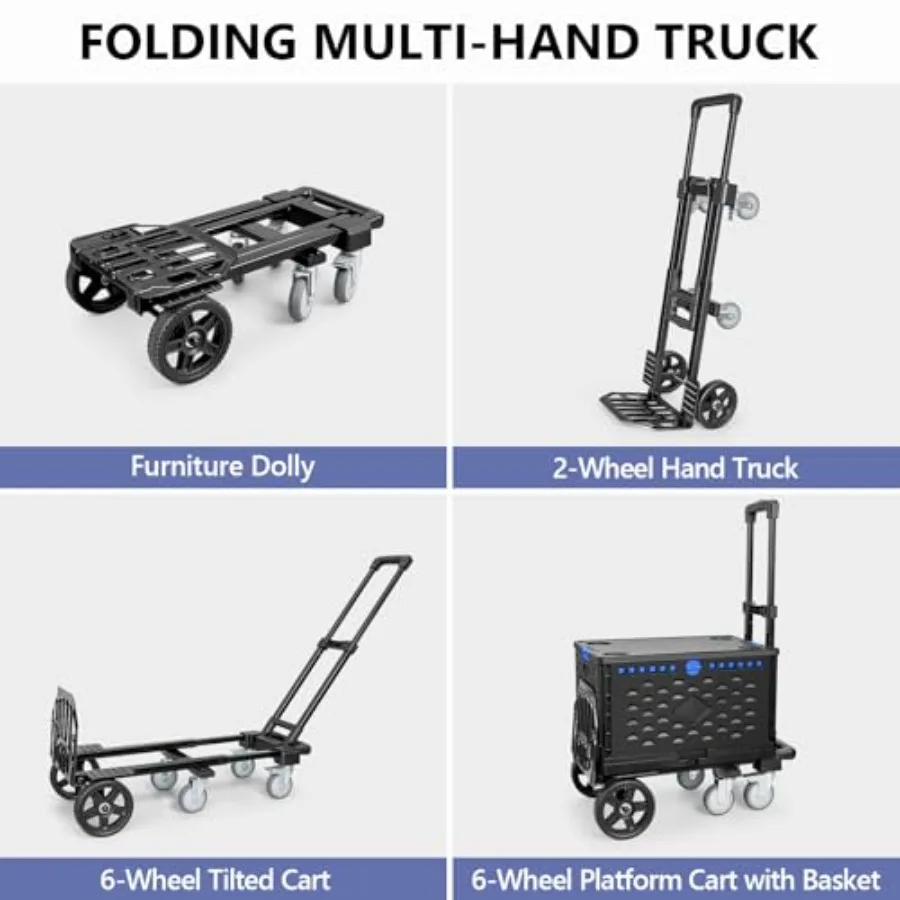 شاحنة يدوية قابلة للتحويل 4 في 1 مع صندوق قابل للطي للتخزين الثقيل والنقل بسعة 600 رطل مع مقبض قابل للتعديل #2