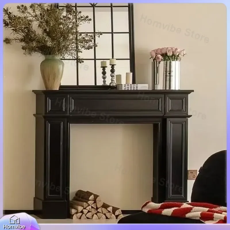 French Retro Black Fake Fireplace Rack Frame Without Core Porch Storage Table B&B Living Room Decorative Cabinet for Home
