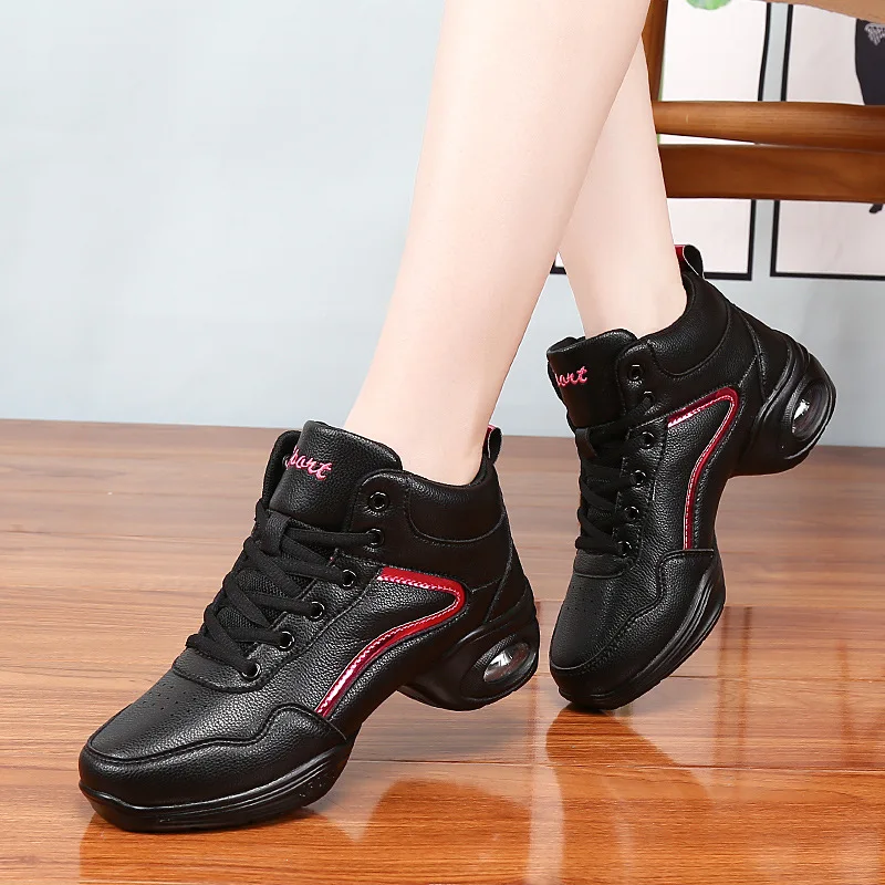 Dance Shoes Woman Ladies Modern Soft Outsole Jazz Sneakers Leather Breathable Lightweight Female Dancing Fitness Shoes Sport