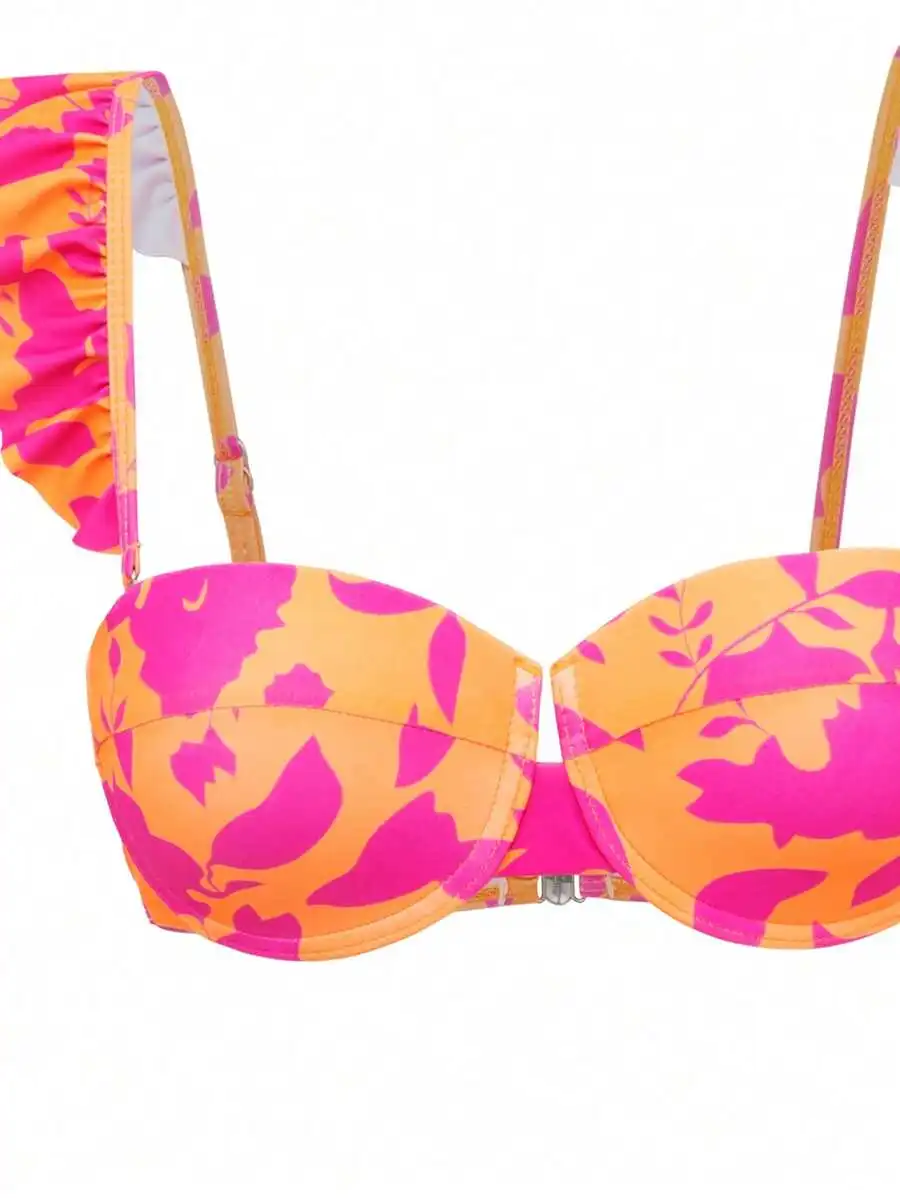 Womens Floral Print Push Up Ruffle Strap Bikini Top Summer Beach Swimwear