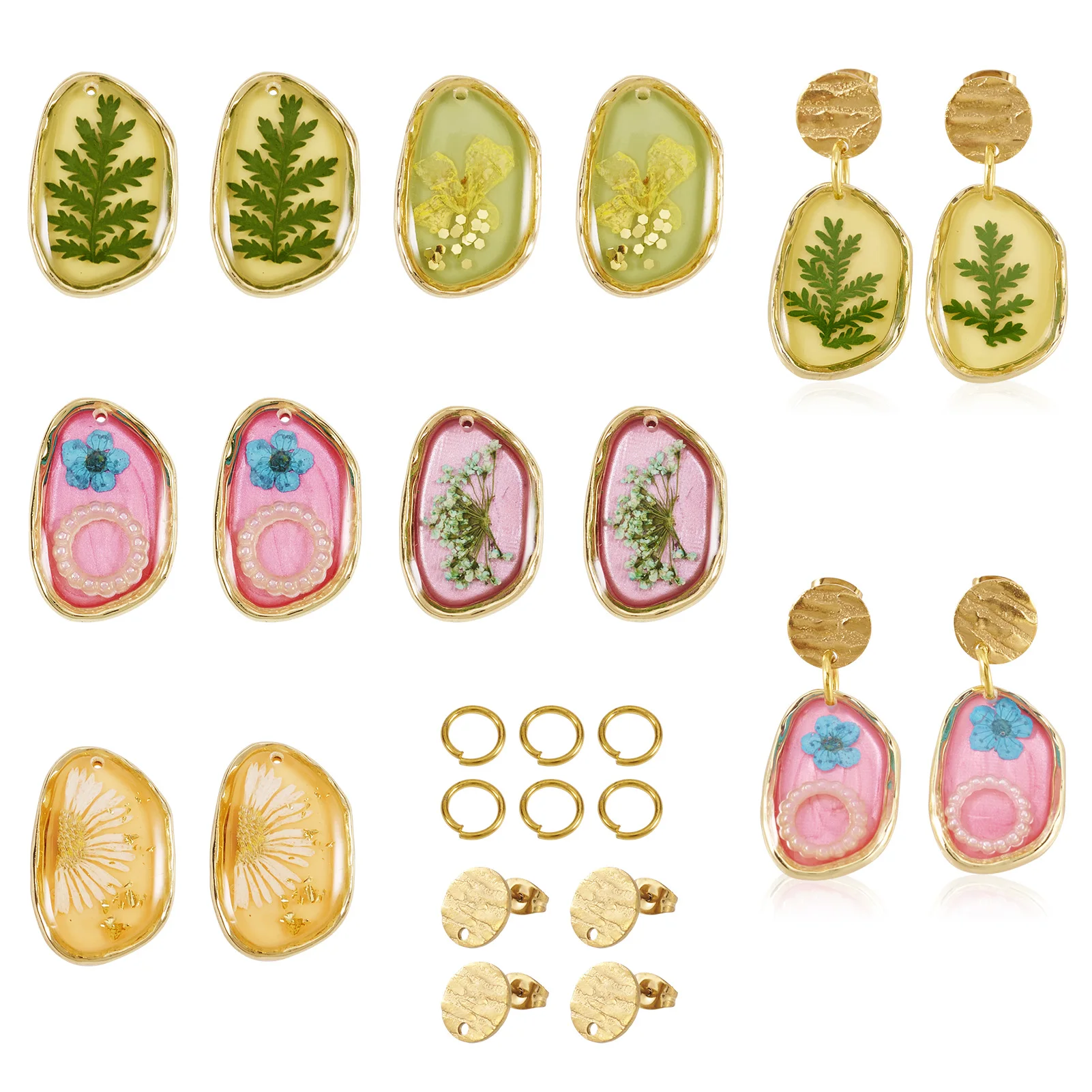 

5 Pairs Epoxy Dried Flower Earrings Making Kits Floral Pendants for Women Fashion Drop Earrings Jewelry Making Supplies Gifts