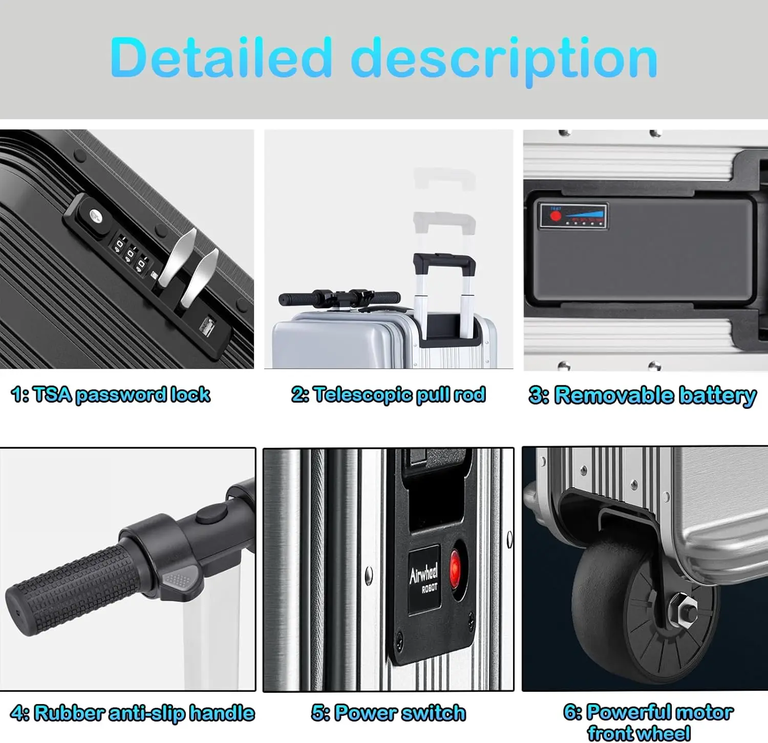 حقيبة أمتعة ذكية بمحرك مقاس 21 بوصة قابلة للركوب مع جهاز تحكم عن بعد وحقيبة أمتعة كهربائية للسفر