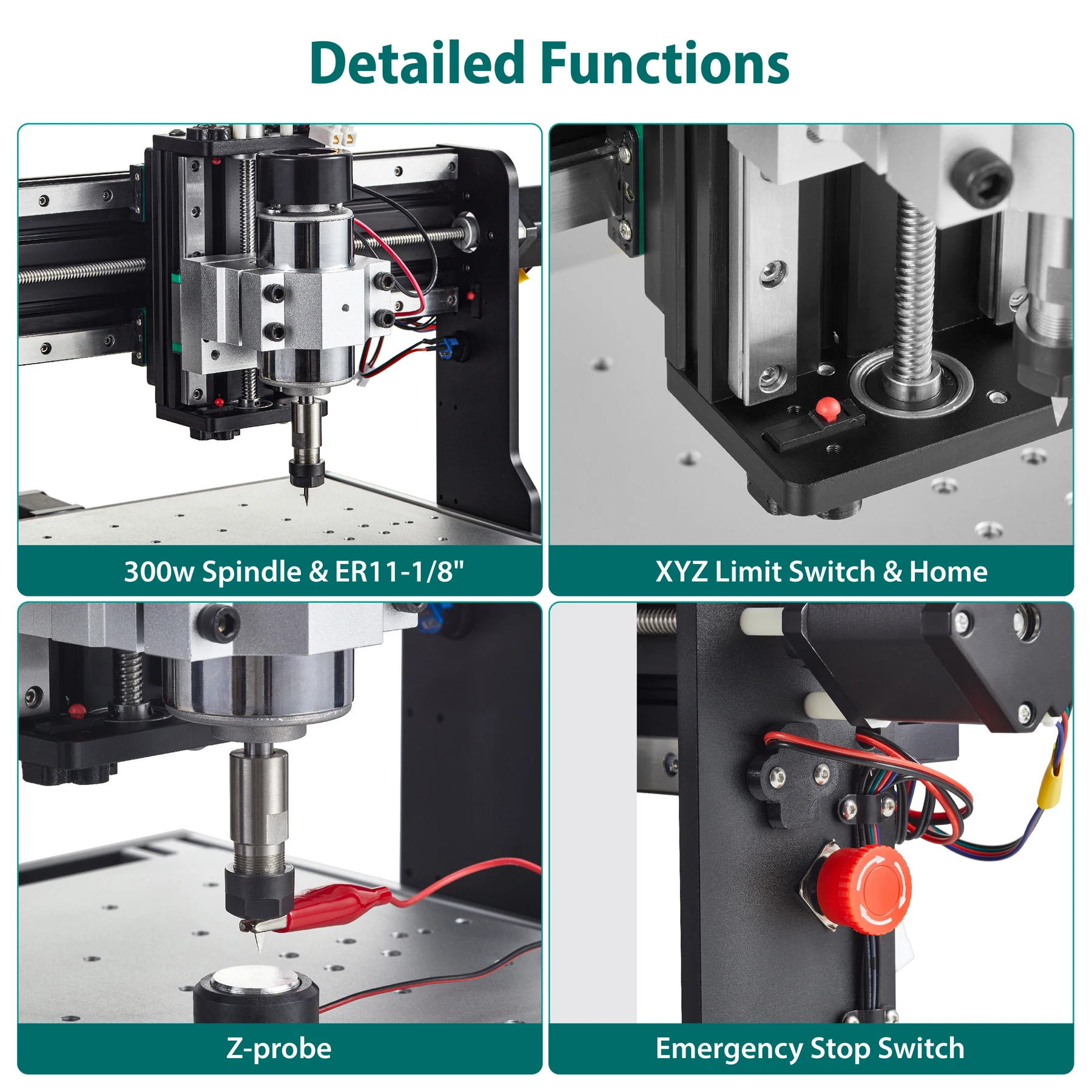 AnoleX CNC Router 3030-Evo Pro with Φ65mm Spindle Clamp, All-Metal XYZ Axis Dual Steel Linear Guides with 300W Spindle