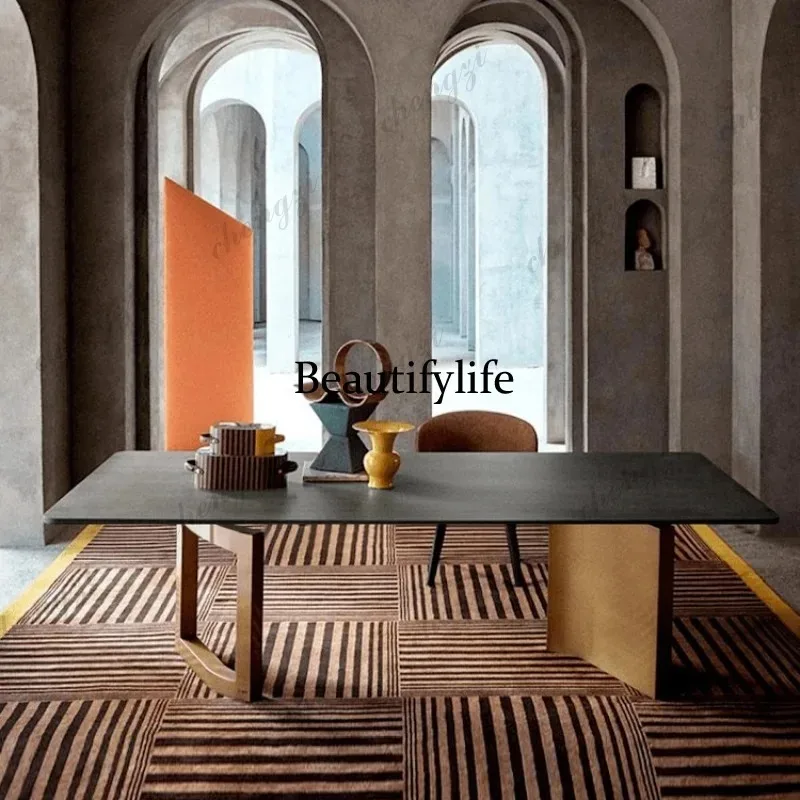 K153  Italian Slate Luxury Black Dining Table Gold Legs Nordic Lounges Dining Table Living Room Kitchen Furniture
