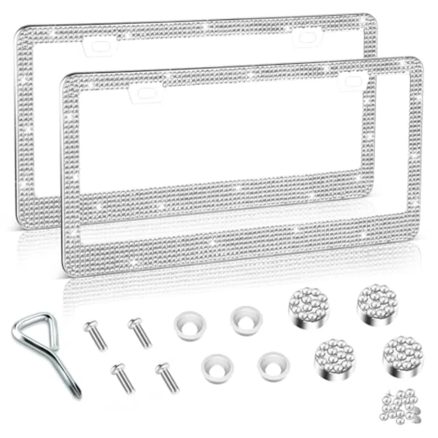 

Bling License Plate Frame for Women, 2Pack Rhinestone Handcrafted Crystal Premium Stainless Steel, Stainless Steel Car Accessor