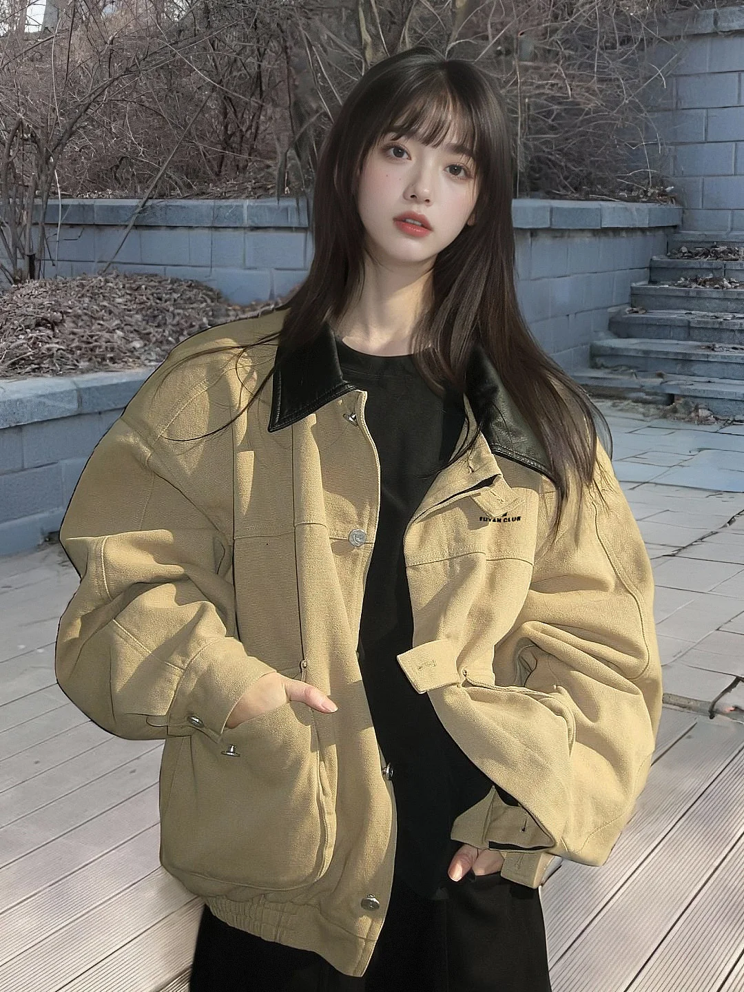 

Куртка-пилот Fuyan цвета хаки для женщин, весна-осень, новая модель в американском ретро-стиле, красивая парная куртка свободного кроя с длинными рукавами на молнии