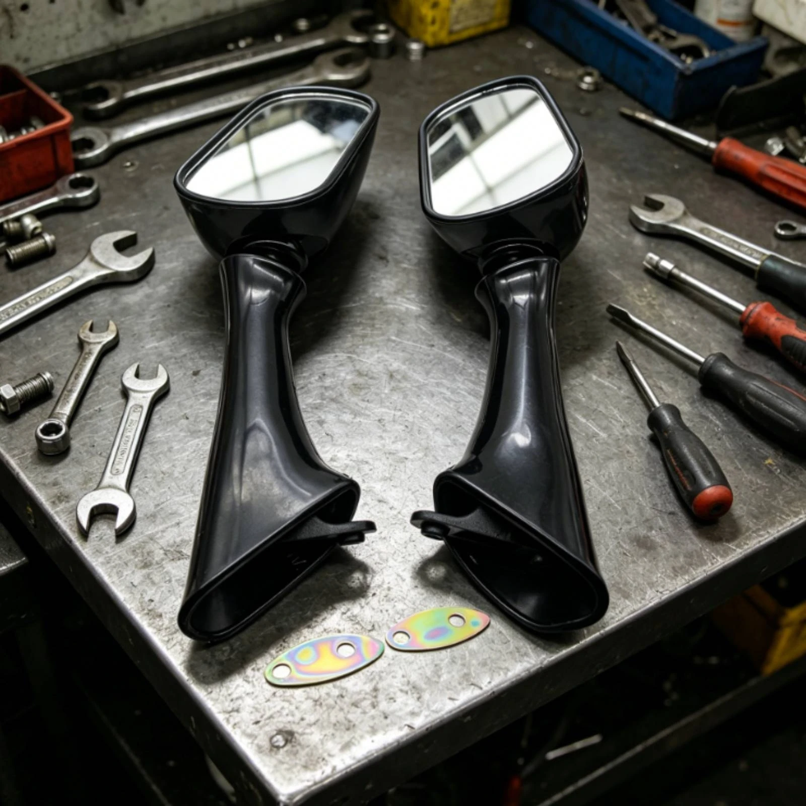Motorcycle Mirrors with Mounting Plates Tapered Motorcycle Rearview Mirrors Rear View Mirror Easy to Install Stable