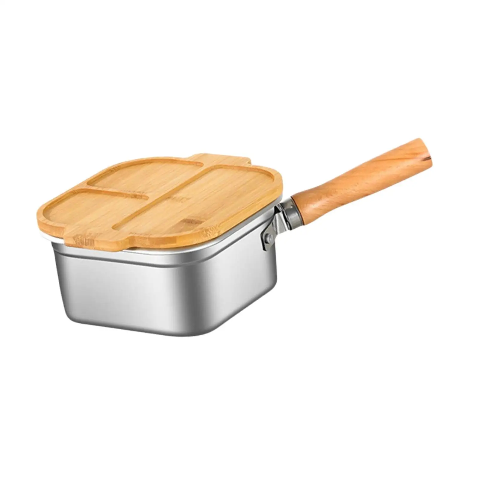 Mini freidora, olla, cocina de acero inoxidable, mango extraíble de madera con cesta para freír, herramienta de cocina de 2500ml, olla para cocinar al vapor para pollo