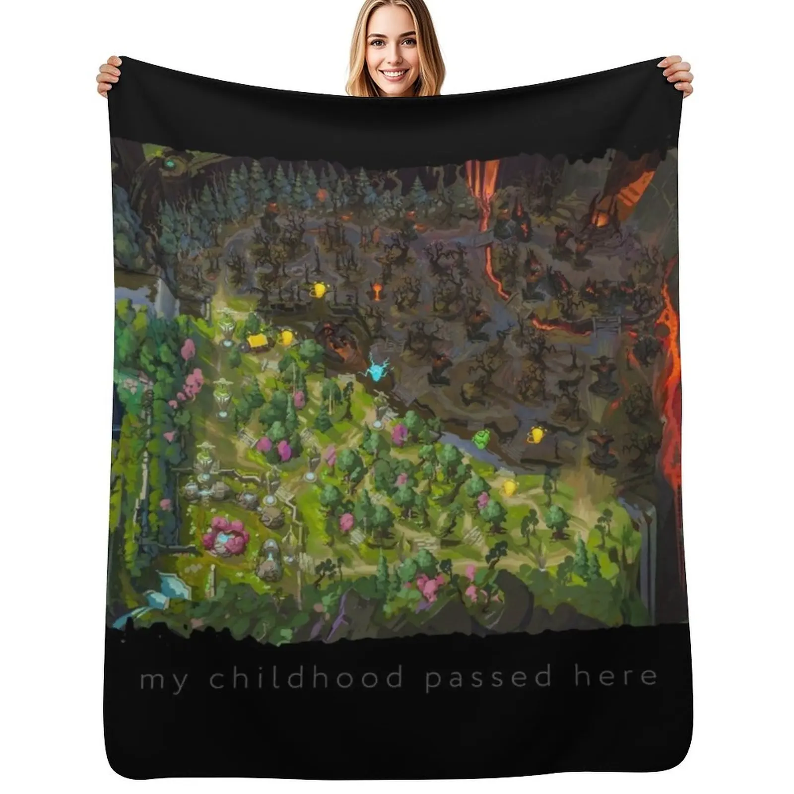 

Map DOTA 2 merch mid, top, bottom line Throw Blanket Flannel Fleece Soft Warm Throw Blanket