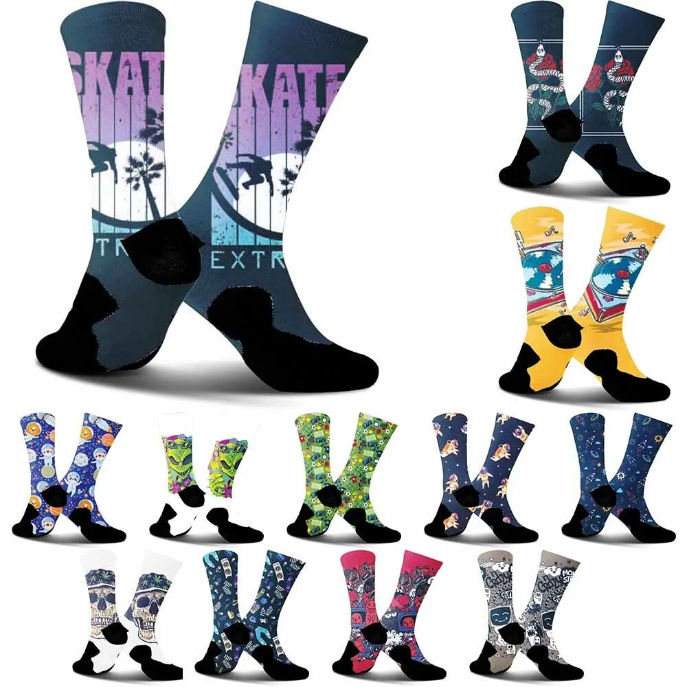 Creative football element pattern sports cycling socks, fashionable trend, unisex, sweat absorbing, breathable, durable