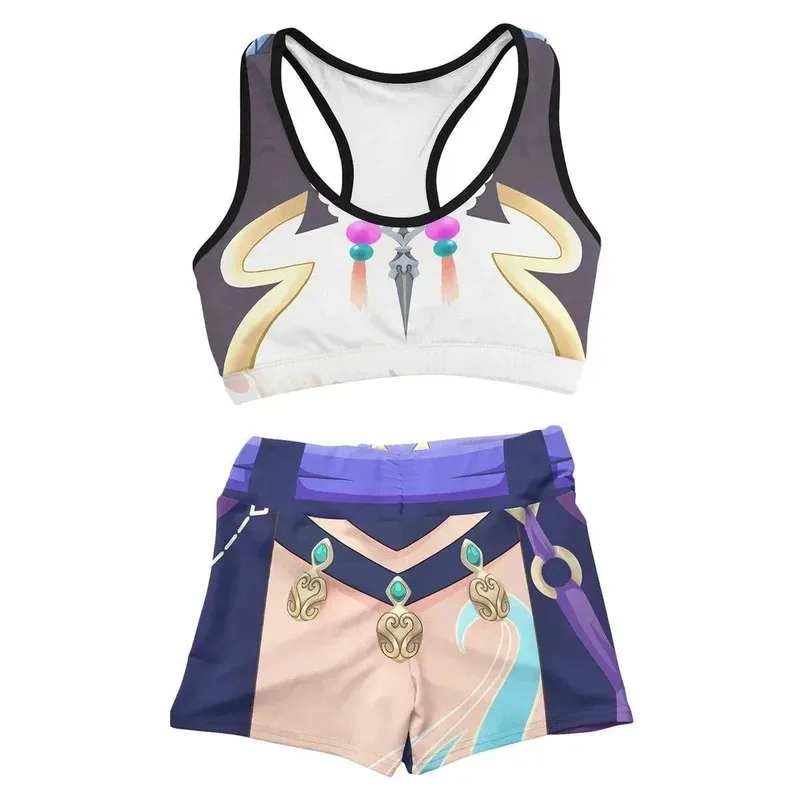 Maillot de bain Anime Kaedehara Kazuha, mignon Genshin Impact, ensemble Bikini Cosplay, Costume d'été, motif feuille d'érable, hauts et pantalons, 2023