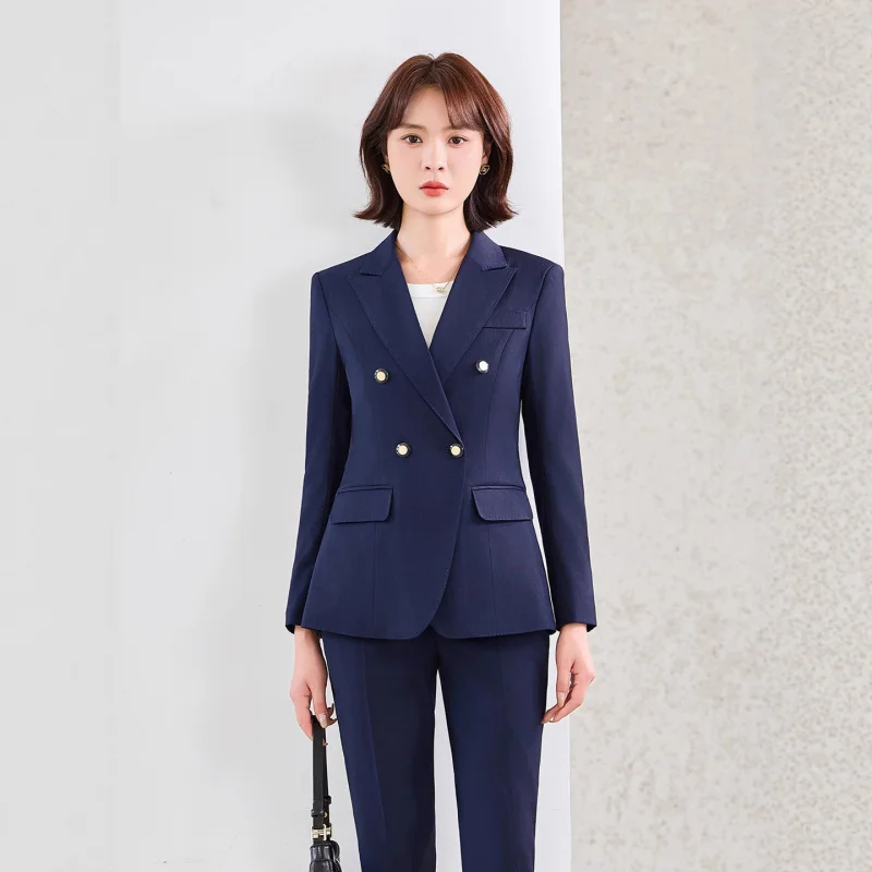 Gris à manches longues petit costume col veste femmes pantalon deux pièces ensemble automne hiver nouveau professionnel à la mode trajet
