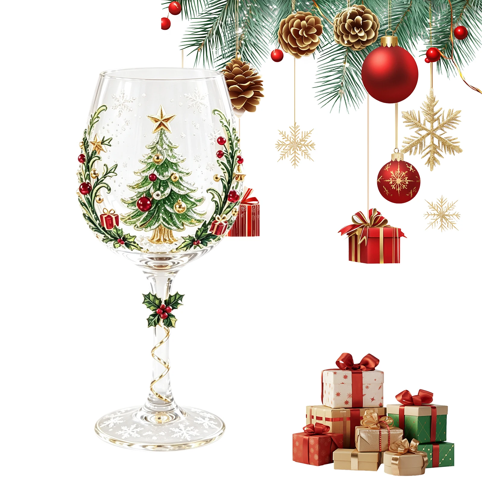Christmas Stemless Wine Glasses Holiday Glassware Magical Christmas Glass Cup for Coffee Cocktails Whiskey Soda