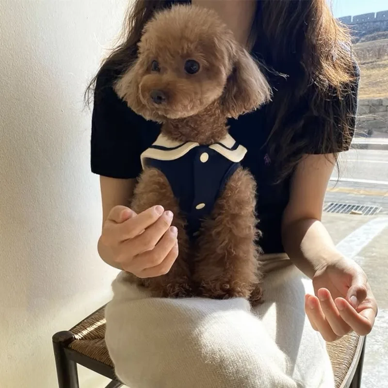 Blue Navy Collar Pet Clothes Teddy Bichon Frise Summer Vest Small Dog Solid Color Pullover Maltese Short Sleeve