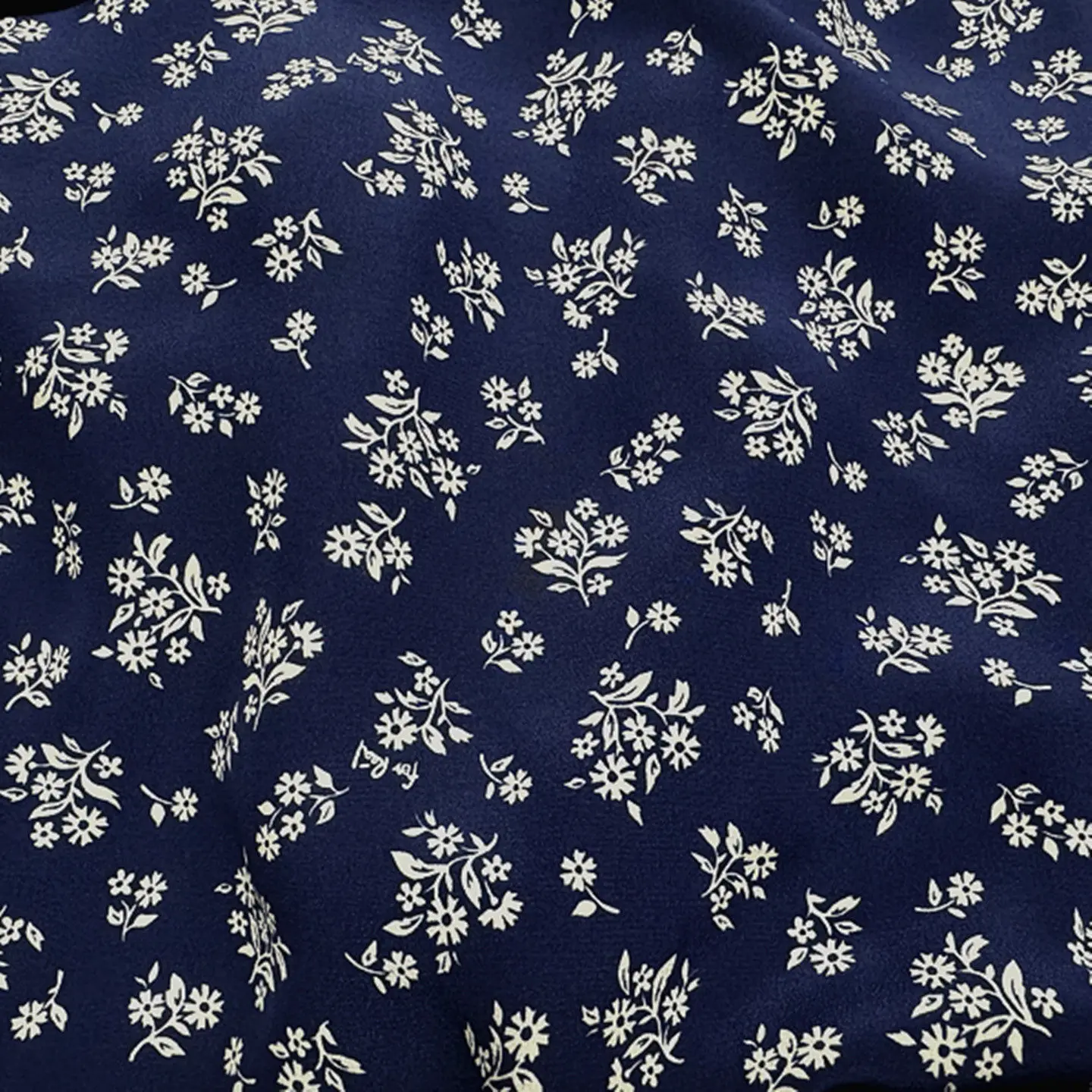 

Navy Blue Background Small Flower Wide Width Silk Crepe De Chine Fabric 100% Mulberry Silk Soft for Summer Dress Blouse