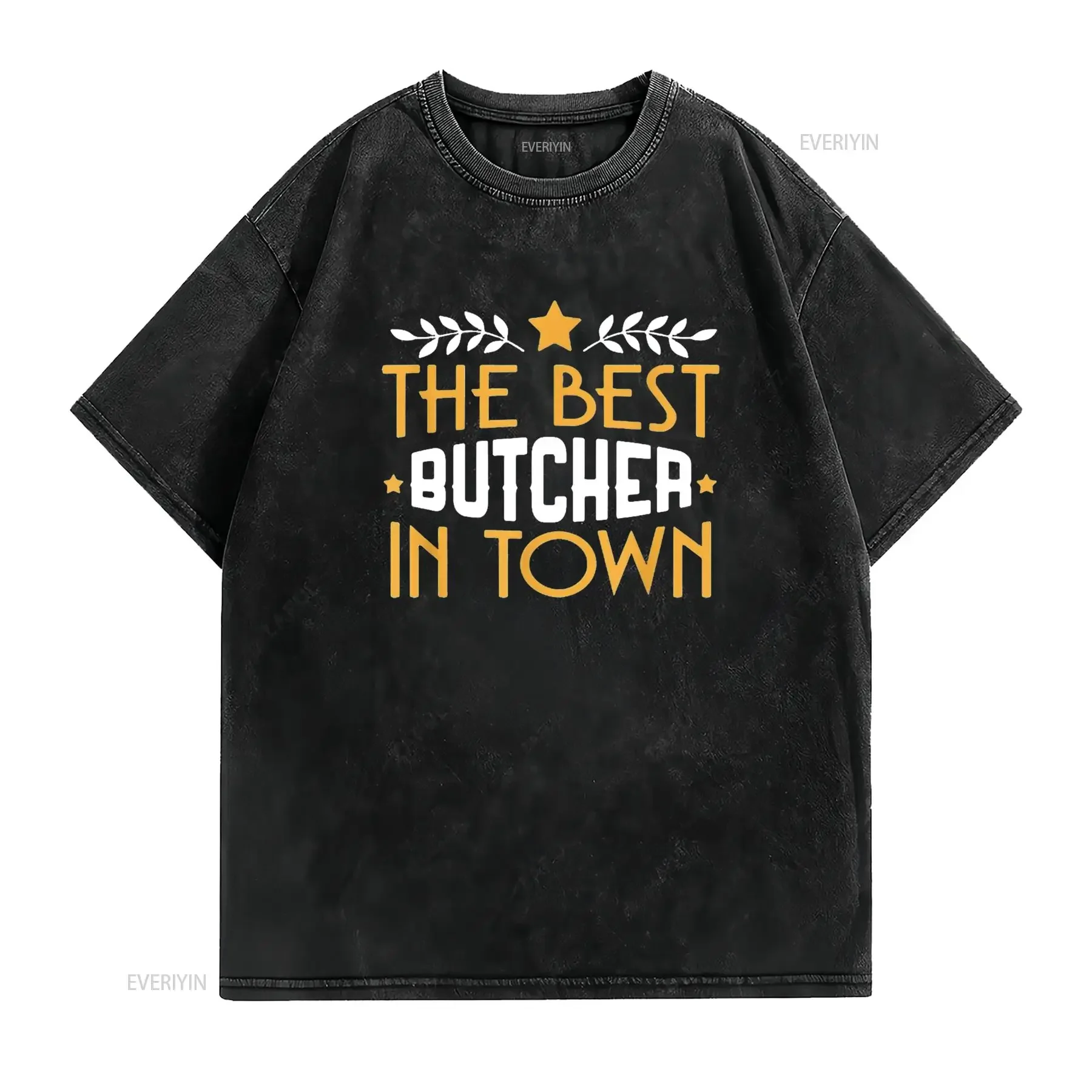 Mens T Shirt Funny Butcher s Best In Town Black Large vintage Washed Casual Slightly Top For Everyday Wear Stretched Unisex