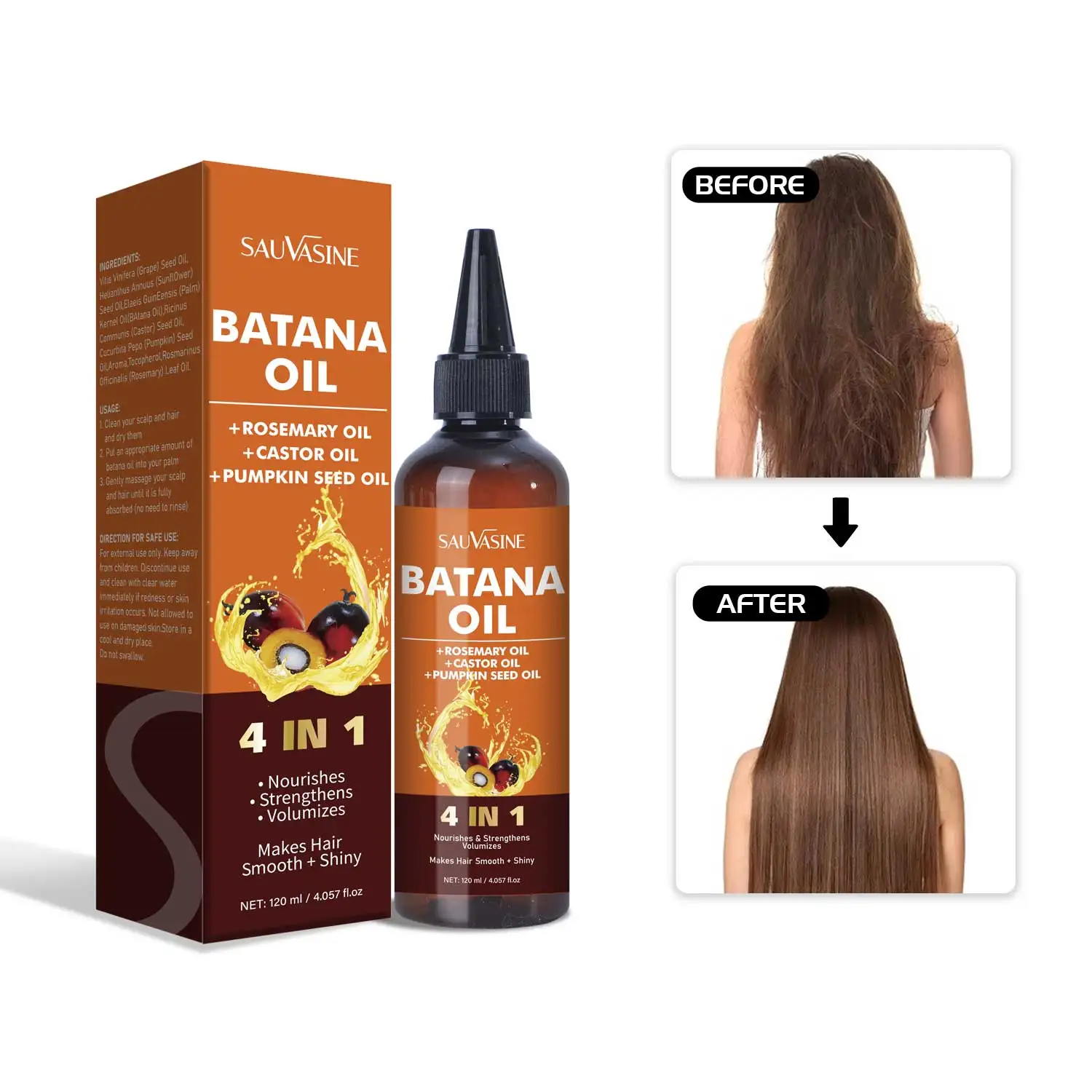 4 IN 1 Batana Oil 120ml Strengthening and Volumzing Hair Repairs Damaged Hair Promotes Hair Shiny Batana  Care Oil