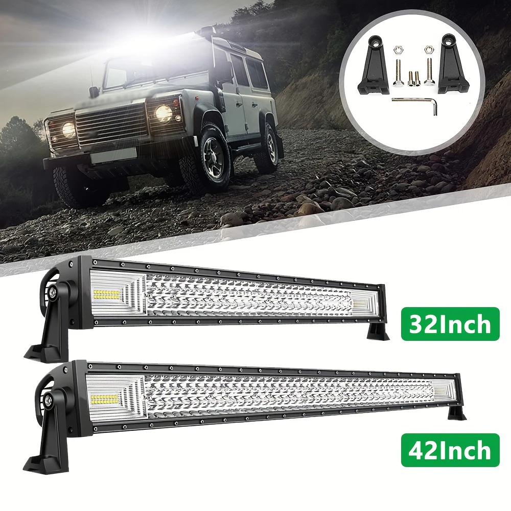 Barra luminosa a LED per fuoristrada, modello dritto, 32 pollici, 42 pollici, fascio luminoso combinato 7D, barra a LED a tre file, barra luminosa a LED per lavori, 12V, 24V, per veicoli 4x4, 4WD,