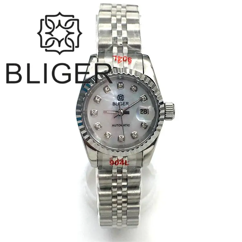 BLIGER 26mm Women\'s Watch NH05A Mother of Pearl MOP Gold Plate Sapphire Crystal Fit Lady\'s Birthday Gift