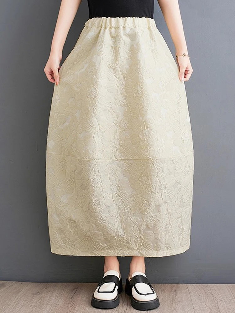 

Vintage National Style Flower Jacquard Women Midi Skirts 2025 New Autumn Winter Office Lady Thick Warm A-Line Casual Bud Skirts
