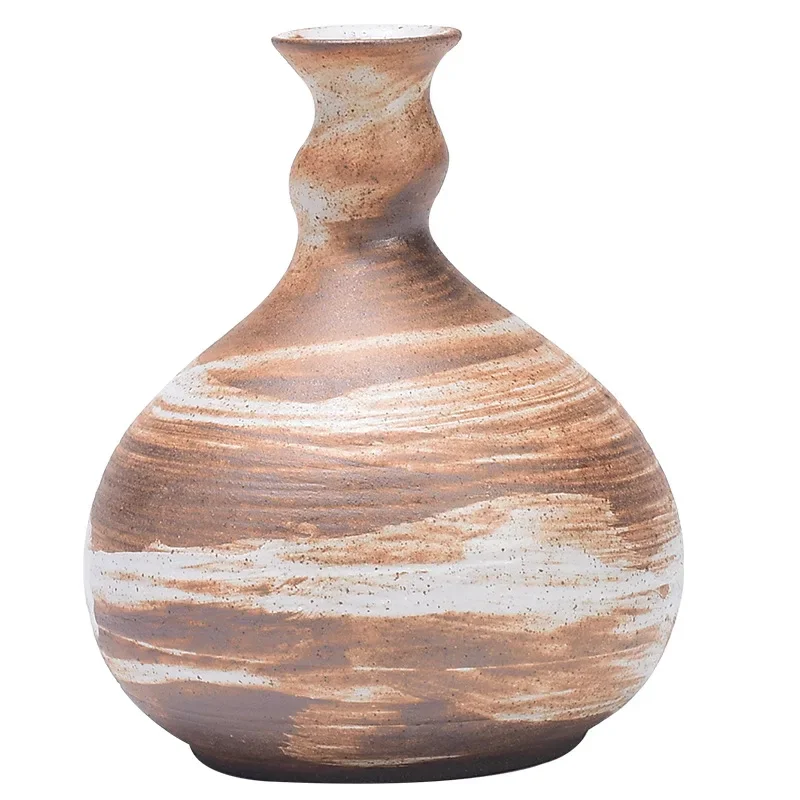 家の装飾のためのレトロなセラミック花瓶、日本の装飾、粗い陶器、ドライフラワーのための創造的な装置、金箔