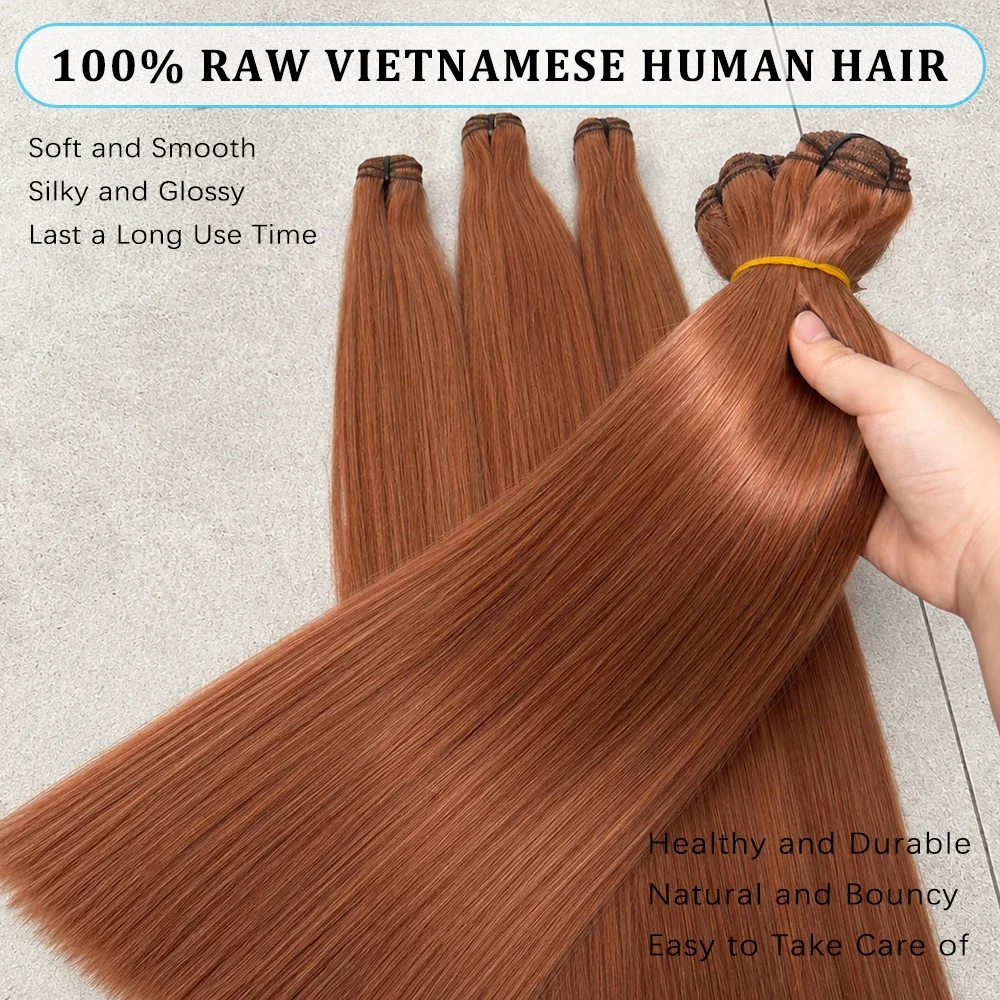 2 3 4 Pcs 30# Auburn Brown Bone Straight Bundles 100% Human Hair Vietnamese 26 28 Inch Real Remy Weave Silky Raw Hair Colored Unprocessed Double Weft Thick Full Ends Premium Human Hair Bundles Extensions view 4