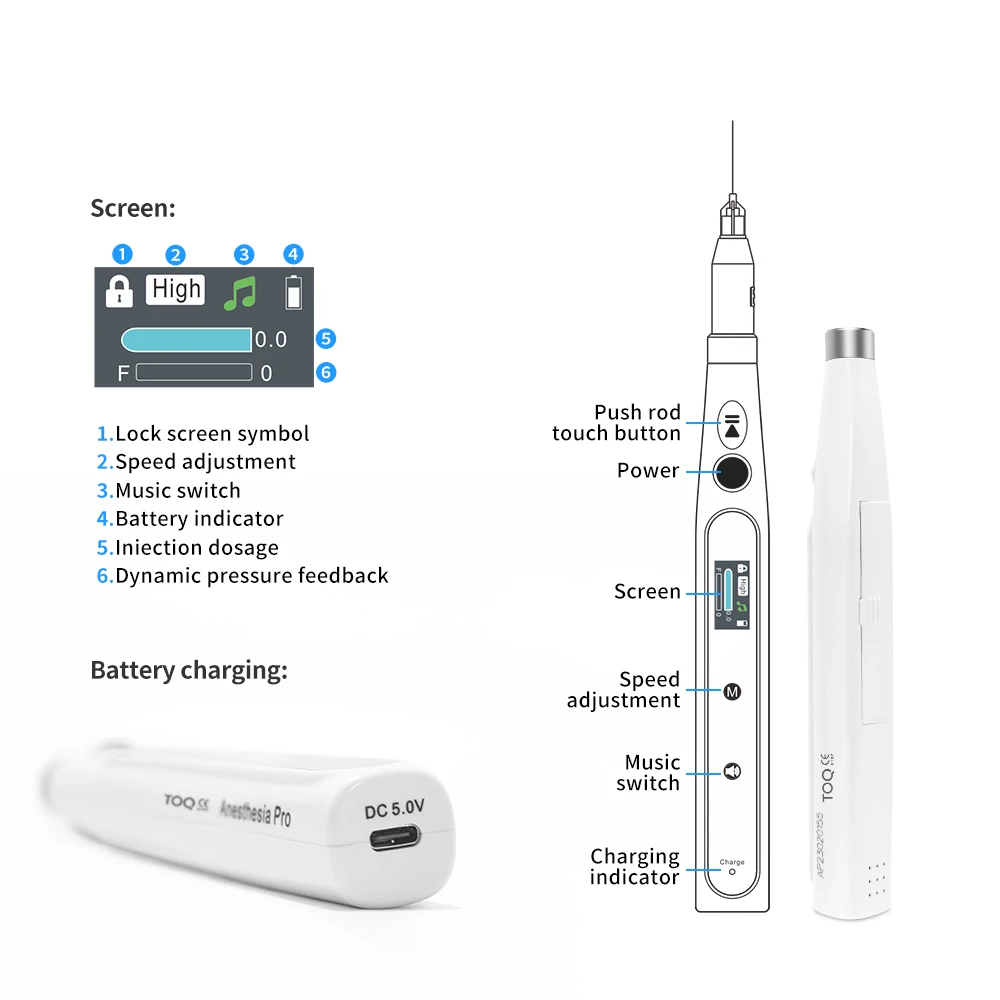 ทันตกรรม Anesthesia หัวฉีดแบบพกพาไม่เจ็บปวดไร้สายท้องถิ่น Anesthesia พร้อมจอแสดงผล LCD ที่ใช้งานได้ชาร์จได้และดูดกลับ