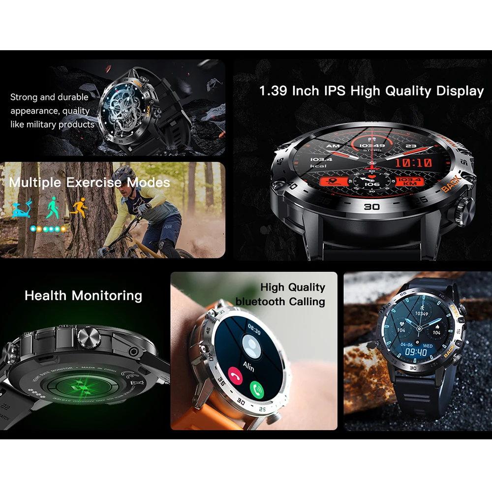 Relógios inteligentes mostrador personalizado azul dente chamada freqüência cardíaca oxigênio no sangue à prova dwaterproof água bateria longa tempo smartwatch para esportes ao ar livre