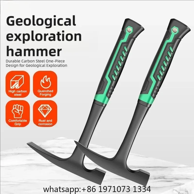 Professional geological hammer high-carbon steel exploration tool pointed head chisel head geological hammer