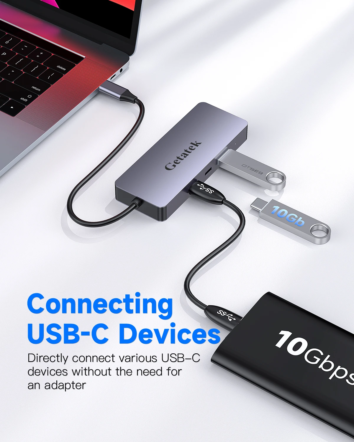 GETATEK 6IN1 USB C HubประเภทC 3.2 10Gbps HDMI 4K60Hzพอร์ตEthernet PD 100Wอะแดปเตอร์สําหรับMacbook Pro USB 3.2 Hubแล็ปท็อปแท็บเล็ต
