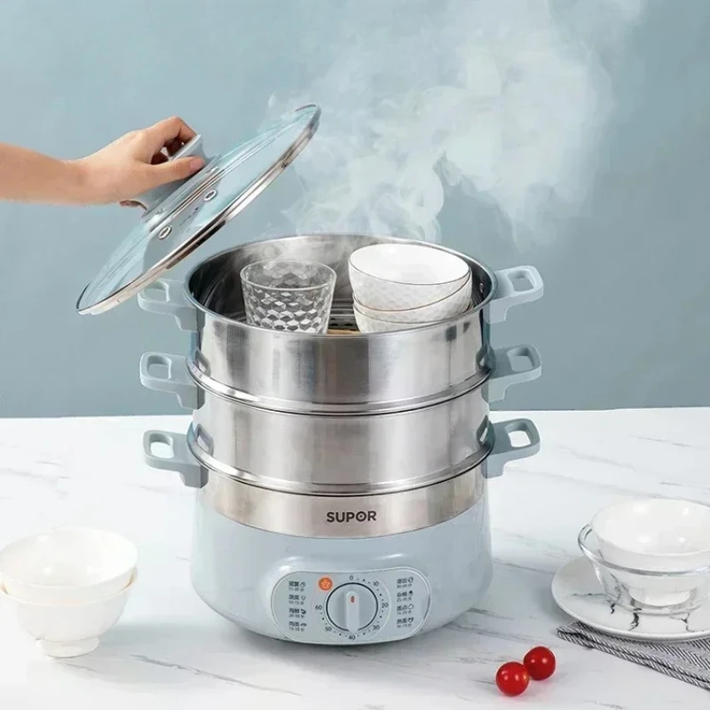 

L # Электрическая пароварка Supor, бытовая многофункциональная трехслойная пароварка большой емкости из нержавеющей стали 304, многослойная Steame