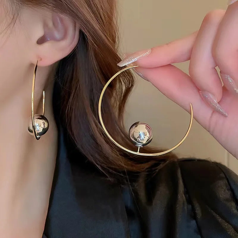 925 Silver Needle Exaggerated Big Circle Earrings For Women Metal Earing Jewelry 2026 Trending Cool Women's Gold Color Earrings